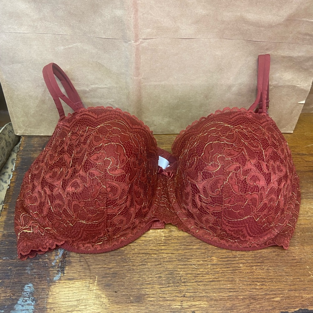 Gilligan & 0malley rust gold lace overlay underwire push up Bra 40 d sexy